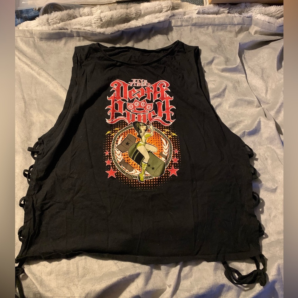 Hot Topic Black Muscle Tee with Red and Yellow Graphic